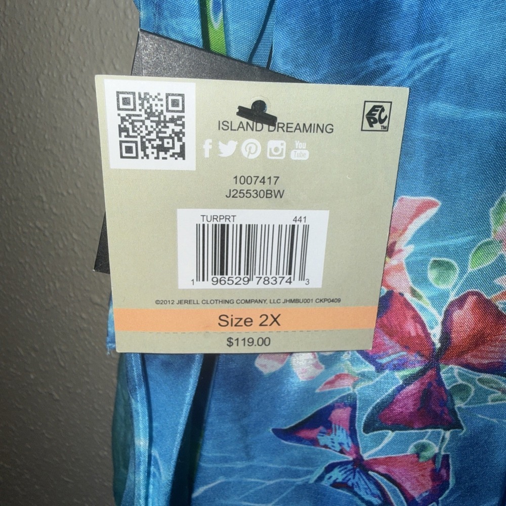 John Mark Shirt Top Women 2X Island Dreaming Floral Print Colorful Blue Boho NEW - Picture 7 of 10